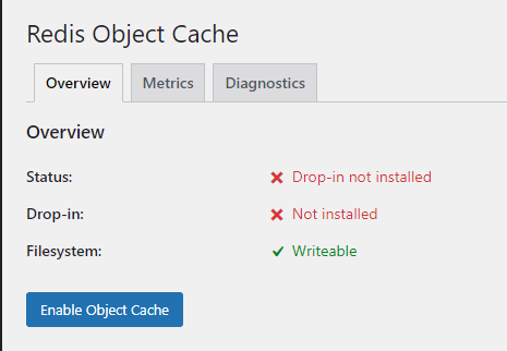 无法启用Redis Object Cache提示Drop-in not installed - 正则时光