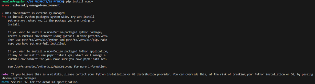 Linux安装python包时报错：error: externally-managed-environment…. - 正则时光